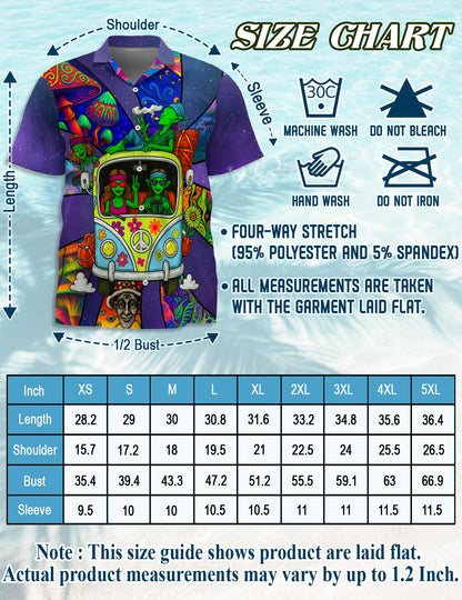 Netecom Funky Hippie Alien Hawaiian Shirt for Men, Alien Lover Gifts, Tropical Button Down Summer Aloha Beach Shirts, S-5XL