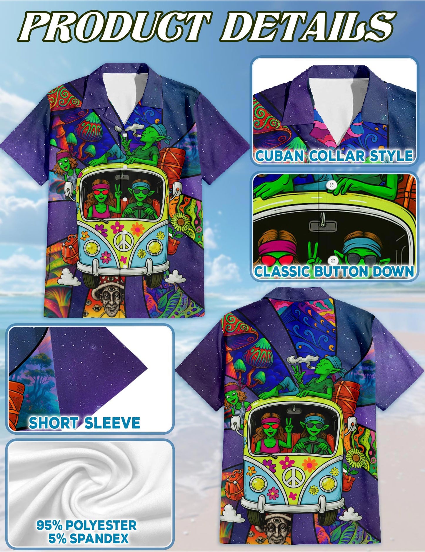 Netecom Funky Hippie Alien Hawaiian Shirt for Men, Alien Lover Gifts, Tropical Button Down Summer Aloha Beach Shirts, S-5XL