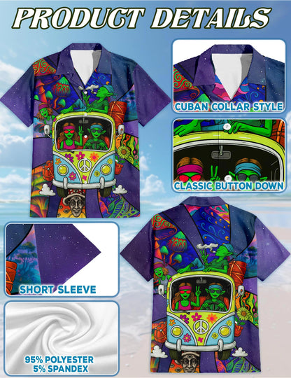 Netecom Funky Hippie Alien Hawaiian Shirt for Men, Alien Lover Gifts, Tropical Button Down Summer Aloha Beach Shirts, S-5XL