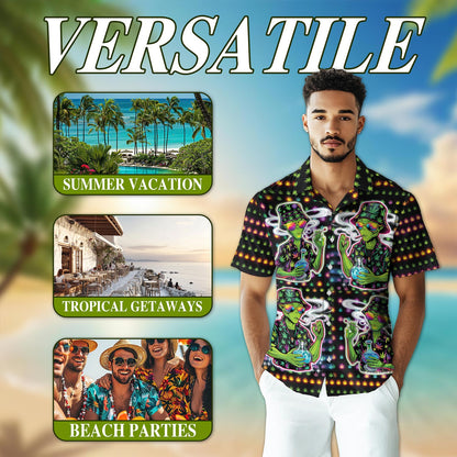 Netecom Funny Alien Smoking Hawaiian Shirt for Men, Button Down Summer Beach Short Sleeve, Sizes S-5XL
