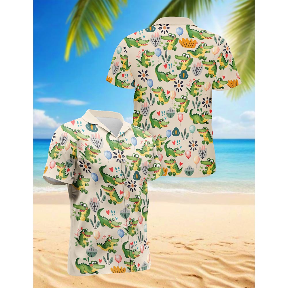 Netecom Funny Alligator Hawaiian Shirt for Men, Button Down Summer Beach Short Sleeve, Animals Lover Gifts, S-5XL