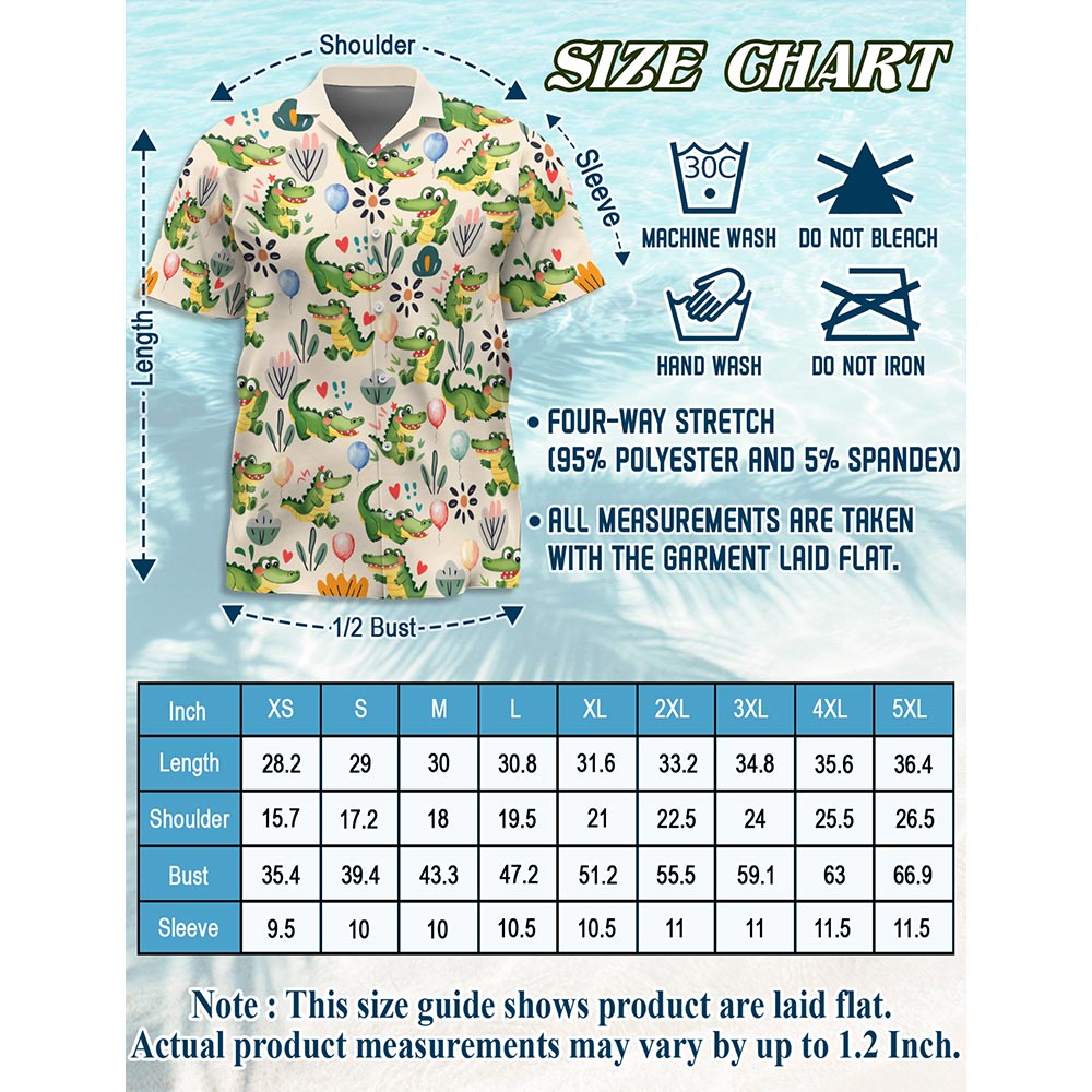 Netecom Funny Alligator Hawaiian Shirt for Men, Button Down Summer Beach Short Sleeve, Animals Lover Gifts, S-5XL