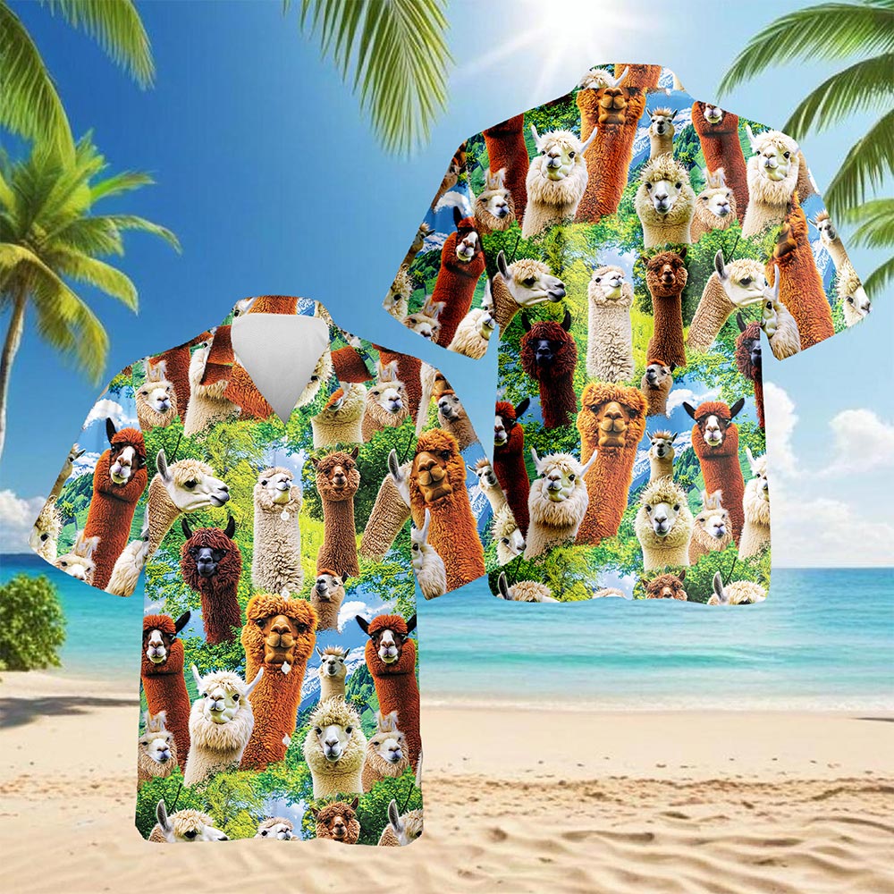 Netecom Funny Alpaca Hawaiian Shirt for Men, Button Down Summer Beach Short Sleeve, Alpaca Lover Gifts, S-5XL