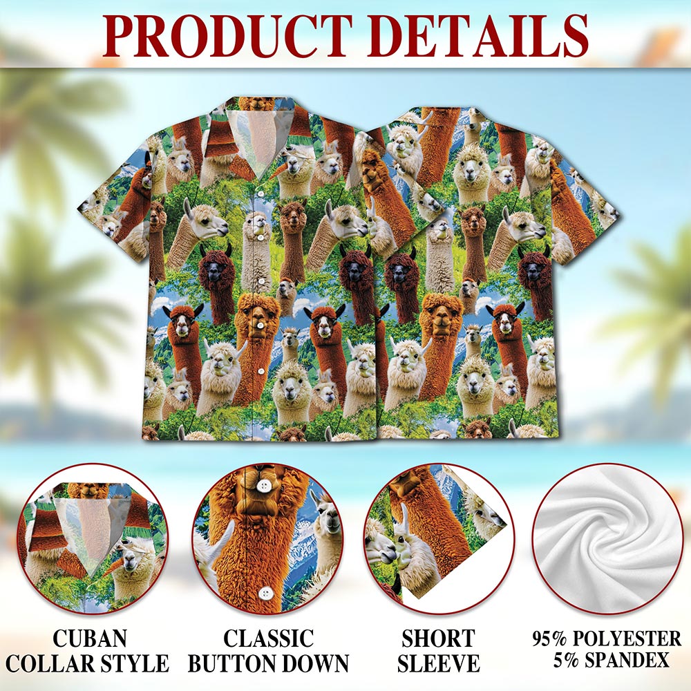 Netecom Funny Alpaca Hawaiian Shirt for Men, Button Down Summer Beach Short Sleeve, Alpaca Lover Gifts, S-5XL