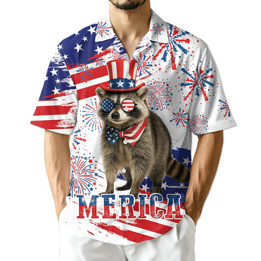 Netecom Funny America Raccoon with Glasses Hawaiian Shirt