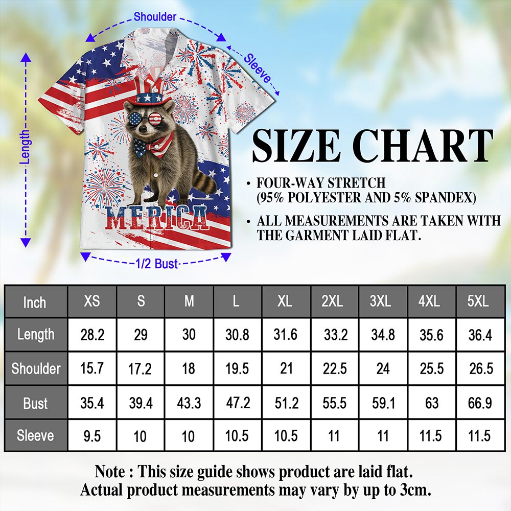 Netecom Funny America Raccoon with Glasses Hawaiian Shirt, 4th of July Gifts, American Flag Button Down Shirts, S-5XL