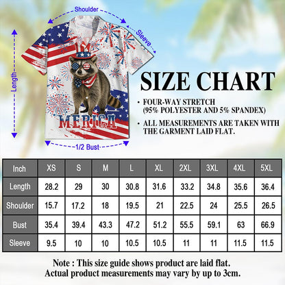 Netecom Funny America Raccoon with Glasses Hawaiian Shirt, 4th of July Gifts, American Flag Button Down Shirts, S-5XL