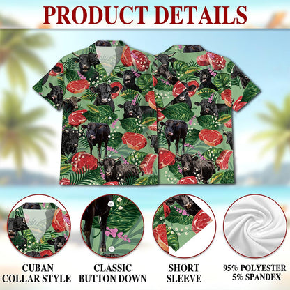Netecom Funny Angus Cattle Hawaiian Shirt for Men, Cow Lover Gifts, Floral Button Down Summer Beach Short Sleeve Shirts, S-5XL