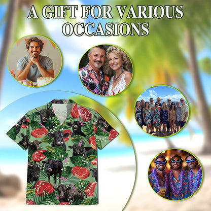 Netecom Funny Angus Cattle Hawaiian Shirt for Men, Cow Lover Gifts, Floral Button Down Summer Beach Short Sleeve Shirts, S-5XL