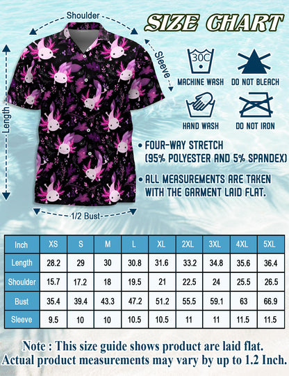 Netecom Funny Axolotl Hawaiian Shirt for Men, Cartoon Amphibian Style, Tropical Summer Beach Button Down Short Sleeve Shirts, S-5XL