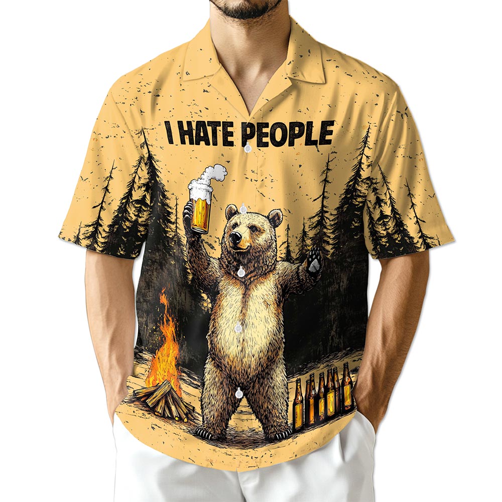 Netecom Funny Bear Drinks Beer Hawaiian Shirt for Men