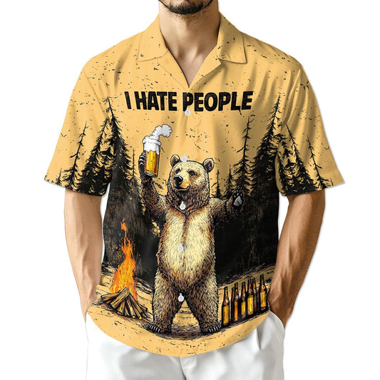 Netecom Funny Bear Drinks Beer Hawaiian Shirt for Men