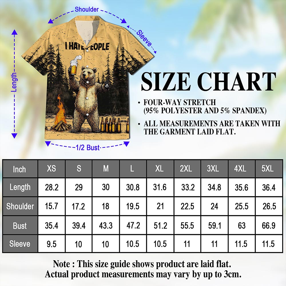 Netecom Funny Bear Drinks Beer Hawaiian Shirt for Men, Vintage Camping Button Down Summer Beach Short Sleeve, Sizes S-5XL