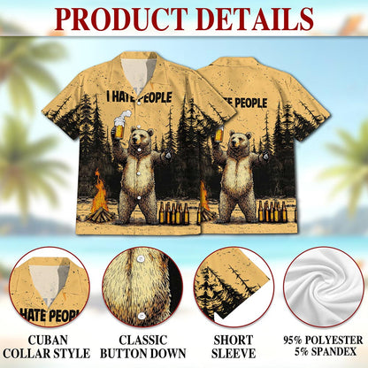 Netecom Funny Bear Drinks Beer Hawaiian Shirt for Men, Vintage Camping Button Down Summer Beach Short Sleeve, Sizes S-5XL