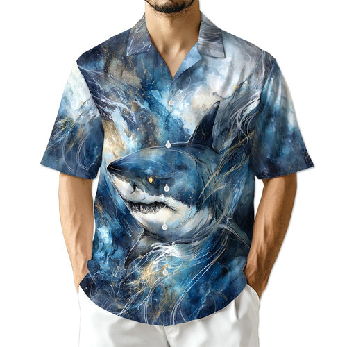 Netecom Funny Blue Shark Hawaiian Shirt for Men