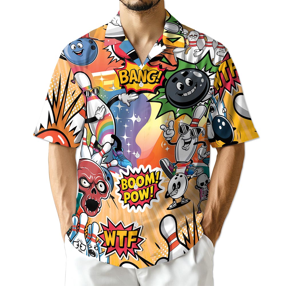 Netecom Funny Bowling Hawaiian Shirt for Men, Button Down Summer Beach Short Sleeve, S-5XL