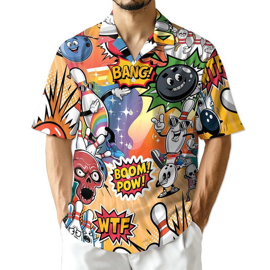 Netecom Funny Bowling Hawaiian Shirt for Men, Button Down Summer Beach Short Sleeve, S-5XL