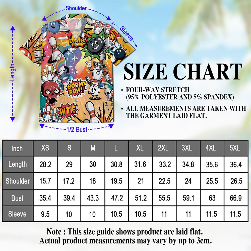 Netecom Funny Bowling Hawaiian Shirt for Men, Button Down Summer Beach Short Sleeve, S-5XL