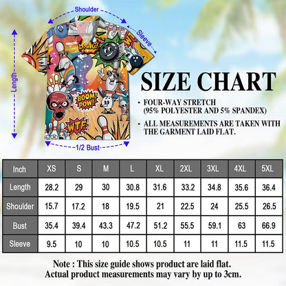 Netecom Funny Bowling Hawaiian Shirt for Men, Button Down Summer Beach Short Sleeve, S-5XL