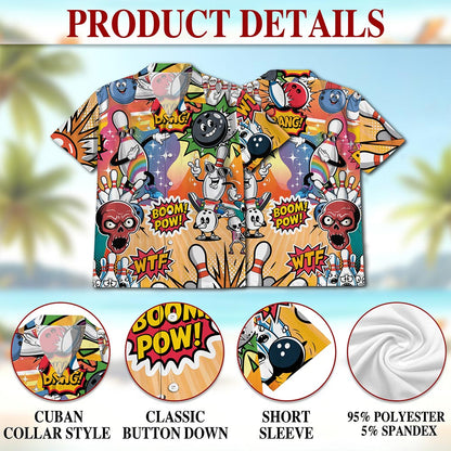 Netecom Funny Bowling Hawaiian Shirt for Men, Button Down Summer Beach Short Sleeve, S-5XL