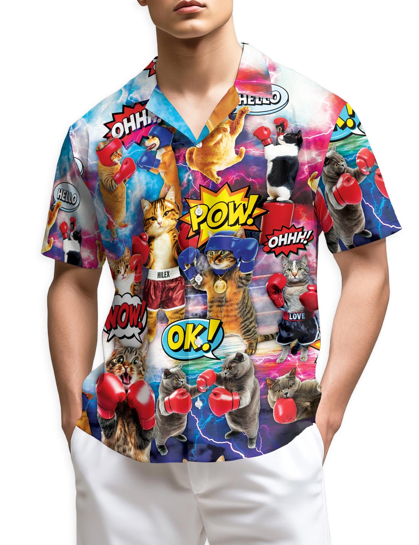 Netecom Funny Boxing Cat Martial Arts Hawaiian Shirt for Men
