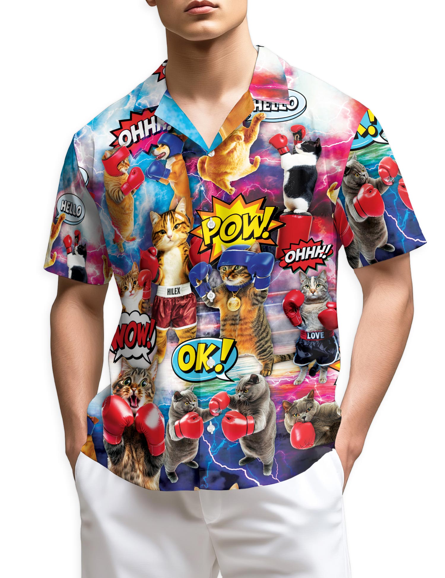 Netecom Funny Boxing Cat Martial Arts Hawaiian Shirt for Men