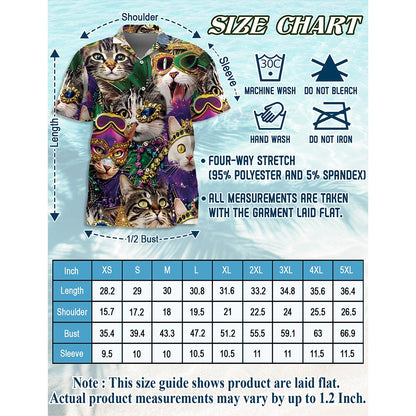 Netecom Funny Cat Mardi Gras Hawaiian Shirt for Men, Button Down Summer Beach Short Sleeve, Festive Style, S-5XL