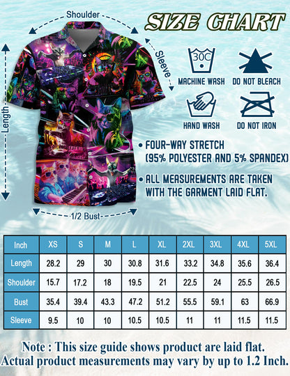 Netecom Funny Cat Playing DJ Hawaiian Shirts for Men, Cat Lover Gifts, Animal Button Down Summer Aloha Beach Shirts, S-5XL