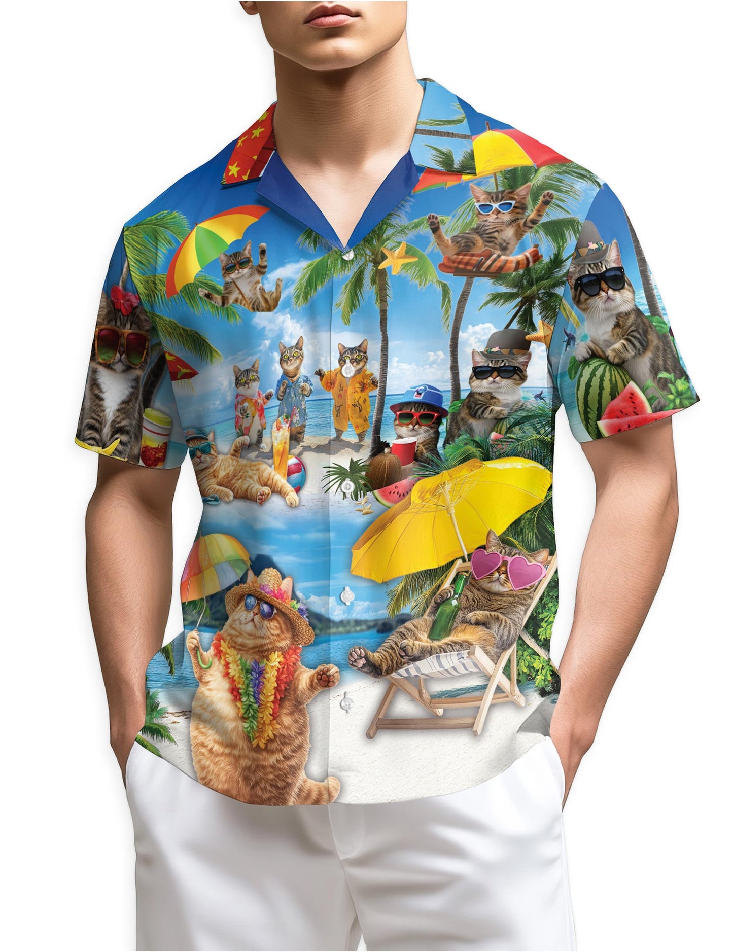 Netecom Funny Cats On Vacation Hawaiian Shirt for Men