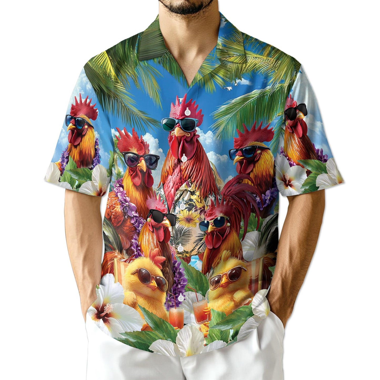 Netecom Funny Chicken Hawaiian Shirt for Men