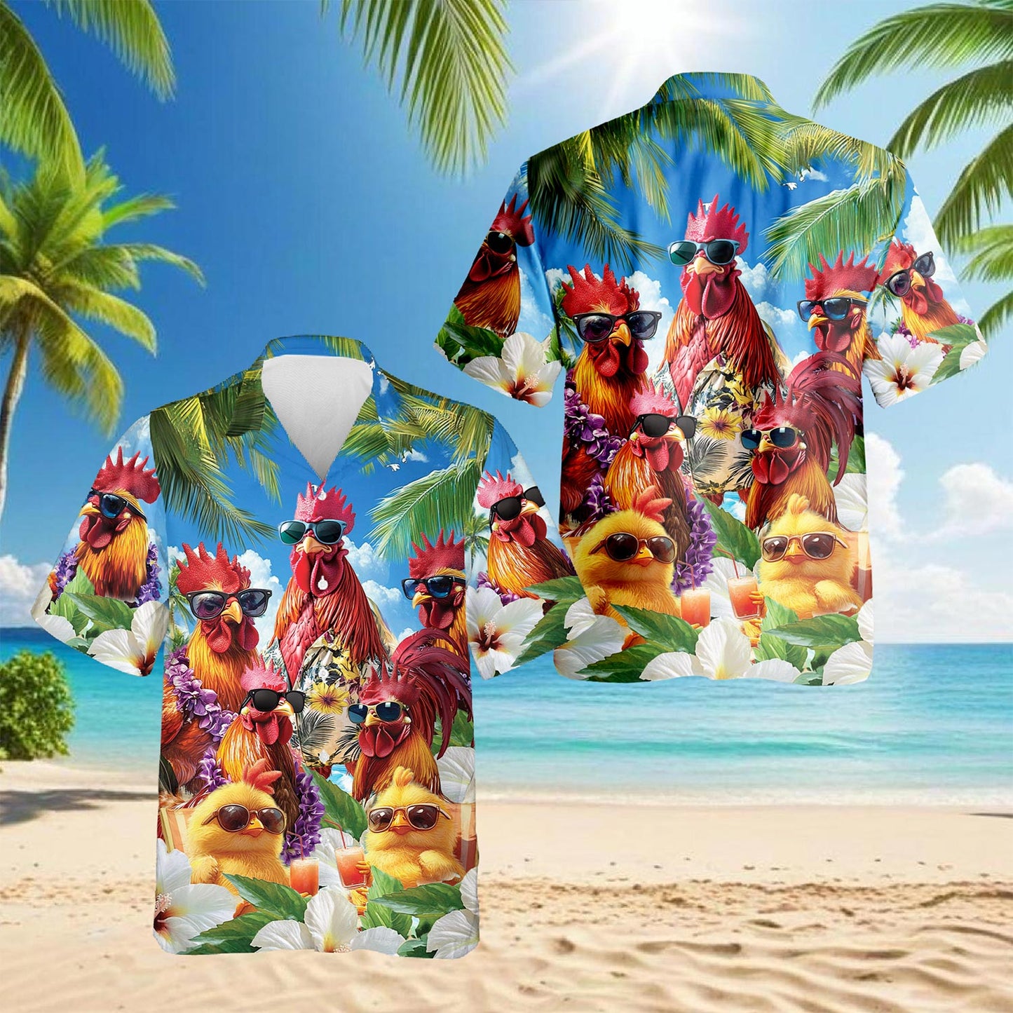 Netecom Funny Chicken Hawaiian Shirt for Men, Button Down Summer Beach Short Sleeve, Sizes S-5XL