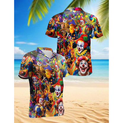 Netecom Funny Clown Hawaiian Shirt for Men, Button Down Summer Beach Short Sleeve, Sizes S-5XL