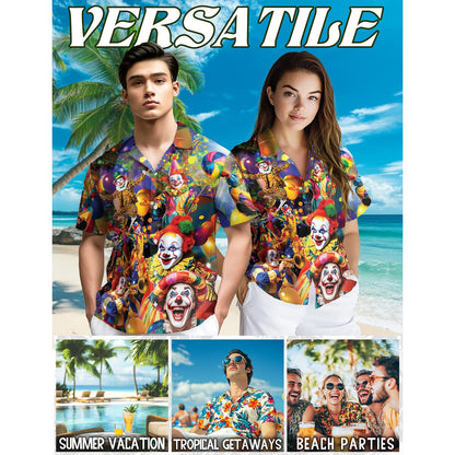 Netecom Funny Clown Hawaiian Shirt for Men, Button Down Summer Beach Short Sleeve, Sizes S-5XL