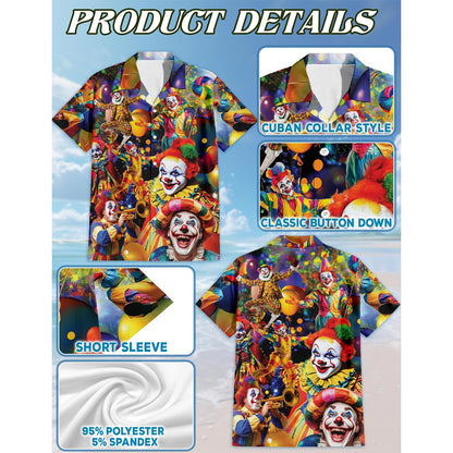 Netecom Funny Clown Hawaiian Shirt for Men, Button Down Summer Beach Short Sleeve, Sizes S-5XL