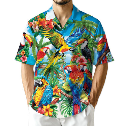 Netecom Funny Colorful Parrot Hawaiian Shirt for Men