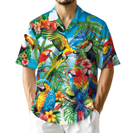 Netecom Funny Colorful Parrot Hawaiian Shirt for Men