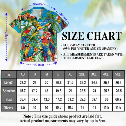 Netecom Funny Colorful Parrot Hawaiian Shirt for Men, Bird Lover Gifts, Tropical Animal Button Down Summer Beach Shirts, S-5XL