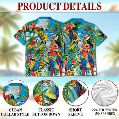 Netecom Funny Colorful Parrot Hawaiian Shirt for Men, Bird Lover Gifts, Tropical Animal Button Down Summer Beach Shirts, S-5XL