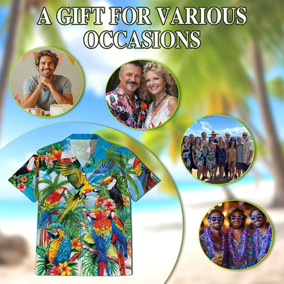 Netecom Funny Colorful Parrot Hawaiian Shirt for Men, Bird Lover Gifts, Tropical Animal Button Down Summer Beach Shirts, S-5XL