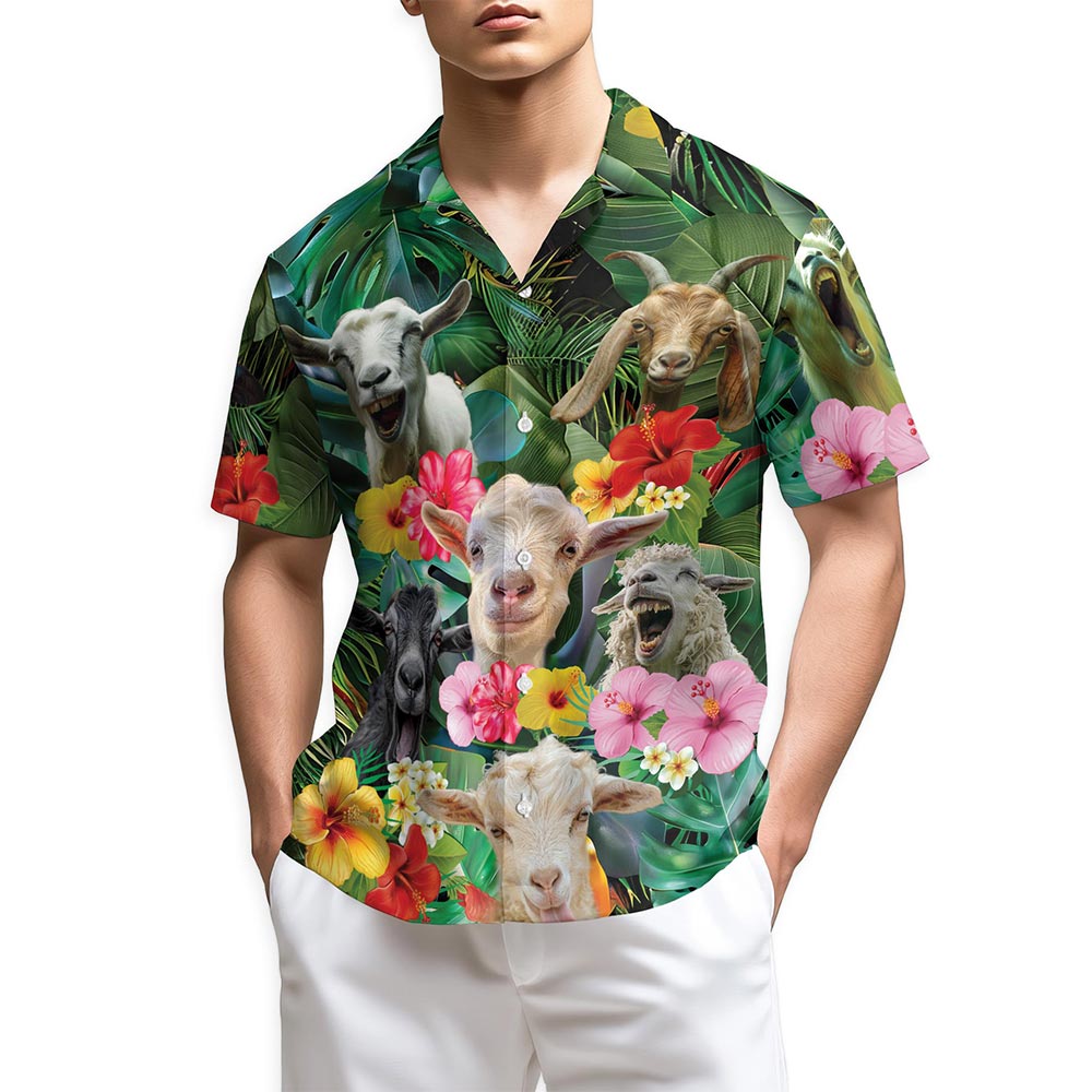 Netecom Funny Goat Tropical Hawaiian Shirt for Men