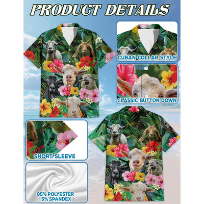 Netecom Funny Goat Tropical Hawaiian Shirt for Men, Button Down Summer Beach Short Sleeve, Goat Lover Gifts, Tropical Style, S-5XL