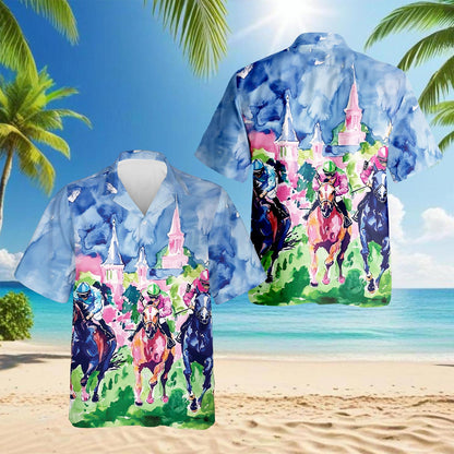 Netecom Funny Horse Racing Hawaiian Shirt for Men, Horse Lover, Button Down Summer Beach Short Sleeve, Sport Style, S-5XL