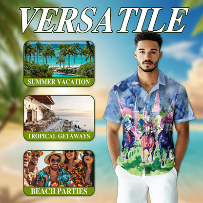Netecom Funny Horse Racing Hawaiian Shirt for Men, Horse Lover, Button Down Summer Beach Short Sleeve, Sport Style, S-5XL