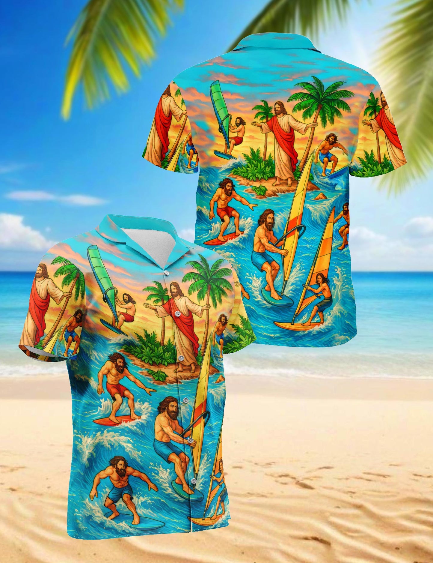 Netecom Funny Jesus Hawaiian Shirt for Men, Button Down Summer Beach Short Sleeve, S-5XL