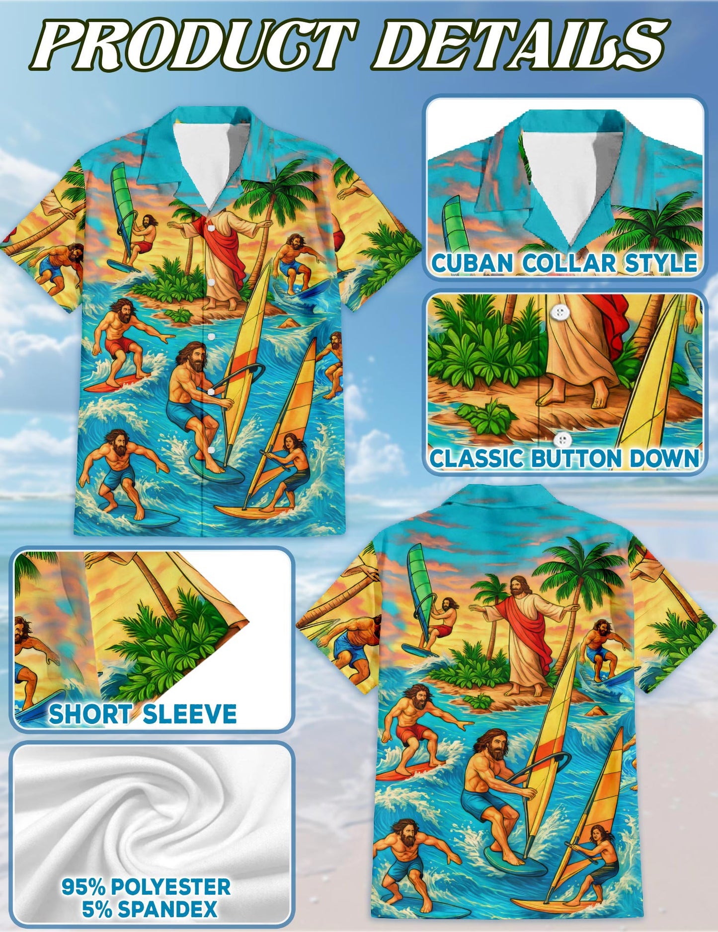 Netecom Funny Jesus Hawaiian Shirt for Men, Button Down Summer Beach Short Sleeve, S-5XL
