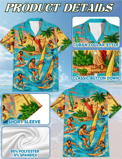 Netecom Funny Jesus Hawaiian Shirt for Men, Button Down Summer Beach Short Sleeve, S-5XL