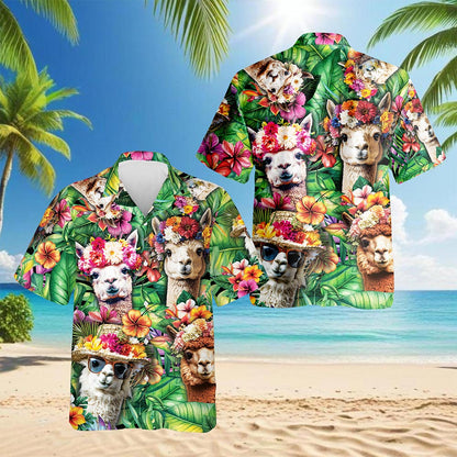Netecom Funny Llama Hawaiian Shirt for Men, Tropical Style, Button Down Summer Beach Short Sleeve, S-5XL