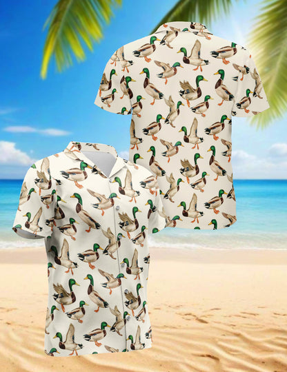 Netecom Funny Mallard Duck Hawaiian Shirt for Men Women, Duck Hunting Button Down Summer Beach Short Sleeve Shirts, S-5XL