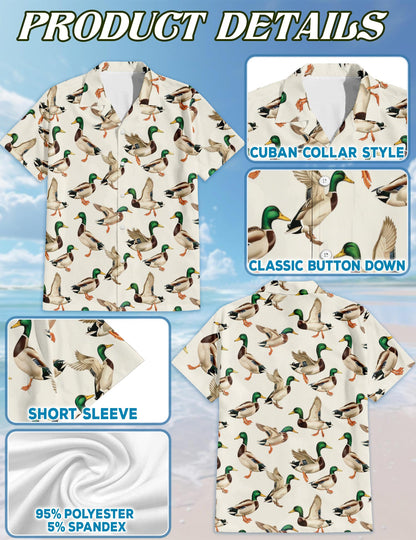 Netecom Funny Mallard Duck Hawaiian Shirt for Men Women, Duck Hunting Button Down Summer Beach Short Sleeve Shirts, S-5XL