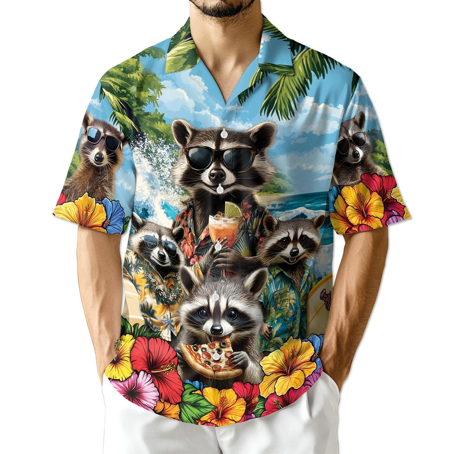 Netecom Funny Raccoon Hawaiian Shirt for Men